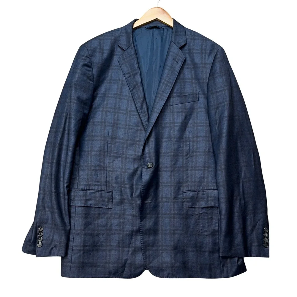 Brooks Brothers Blazer Mens 44L Navy Blue Plaid Wool Reda Regent Sport Coat